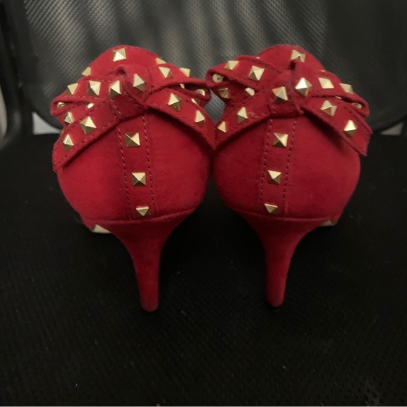 Red Elle Close Toed Studded Heels - Picture 2 of 2